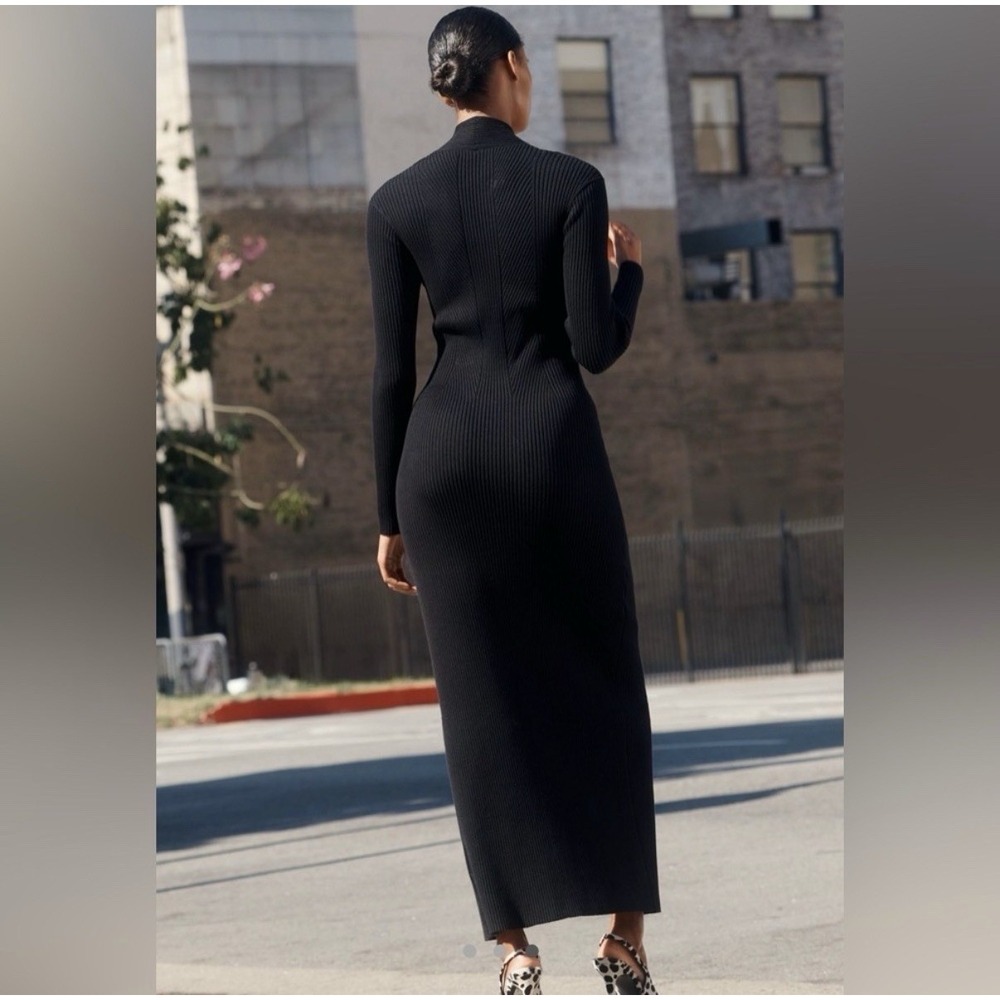 Anthropologie Long Sleeve Crisscross Knit Maxi Dress Black S NWT $228 - Picture 3 of 16